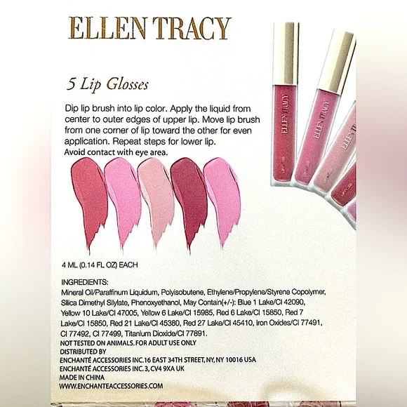 Ellen Tracy Lipgloss Set 5 piece ‘ SHOW OFF ‘ pink and mauve shades new in box - Picture 8 of 12